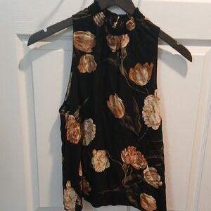 Floral Sleeveless Top - Black and Brown